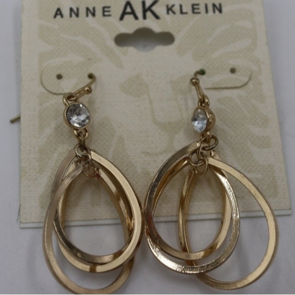 AK Anne Klein Rhinestone & Gold Dangle Earrings
